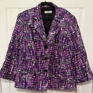 Le Suit Purple and Black Geometric Blazer Size 18/20